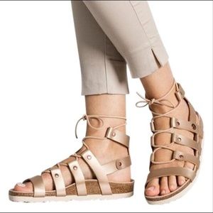 Rose Gold Birkenstock Gladiator Sandals